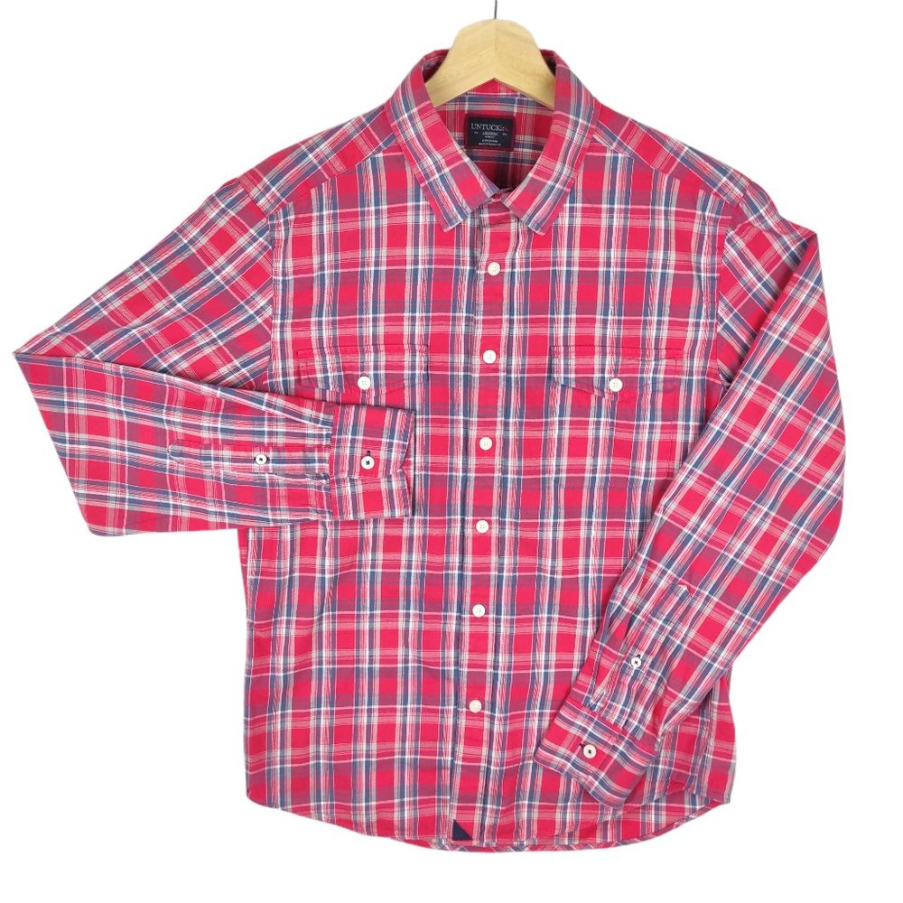 UNTUCKit Red Plaid Long Sleeve Medium Slim Fit